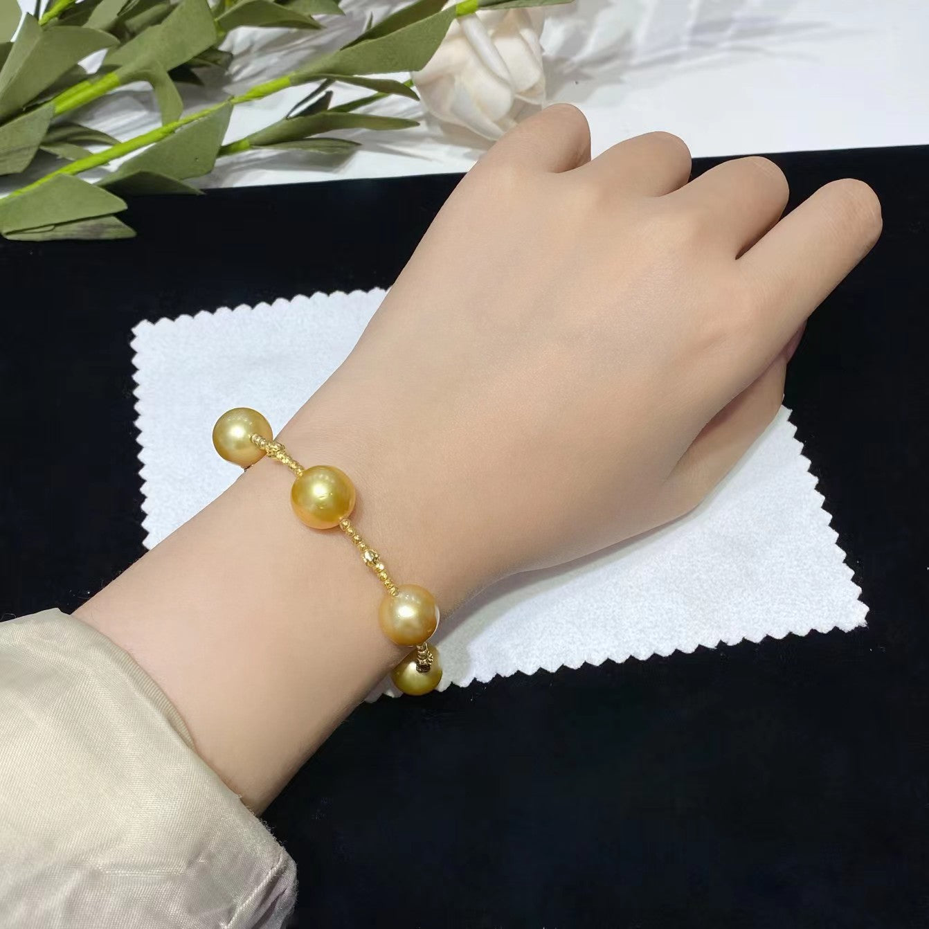 11-12mm Golden Pearl Bracelet, S925 Sliver Setting