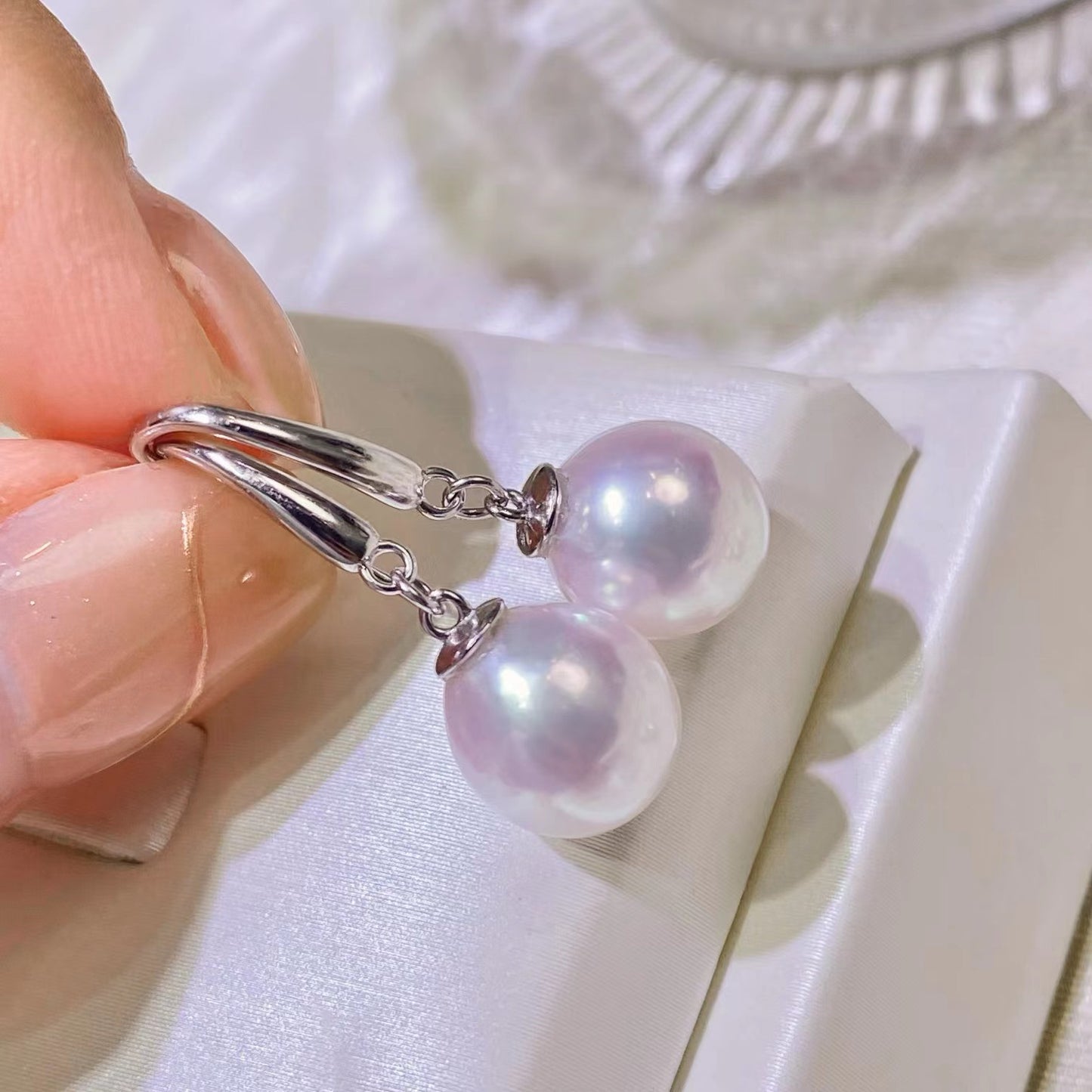 8-9mm Sakura Akoya Pearl Earring, S925 Sliver Setting