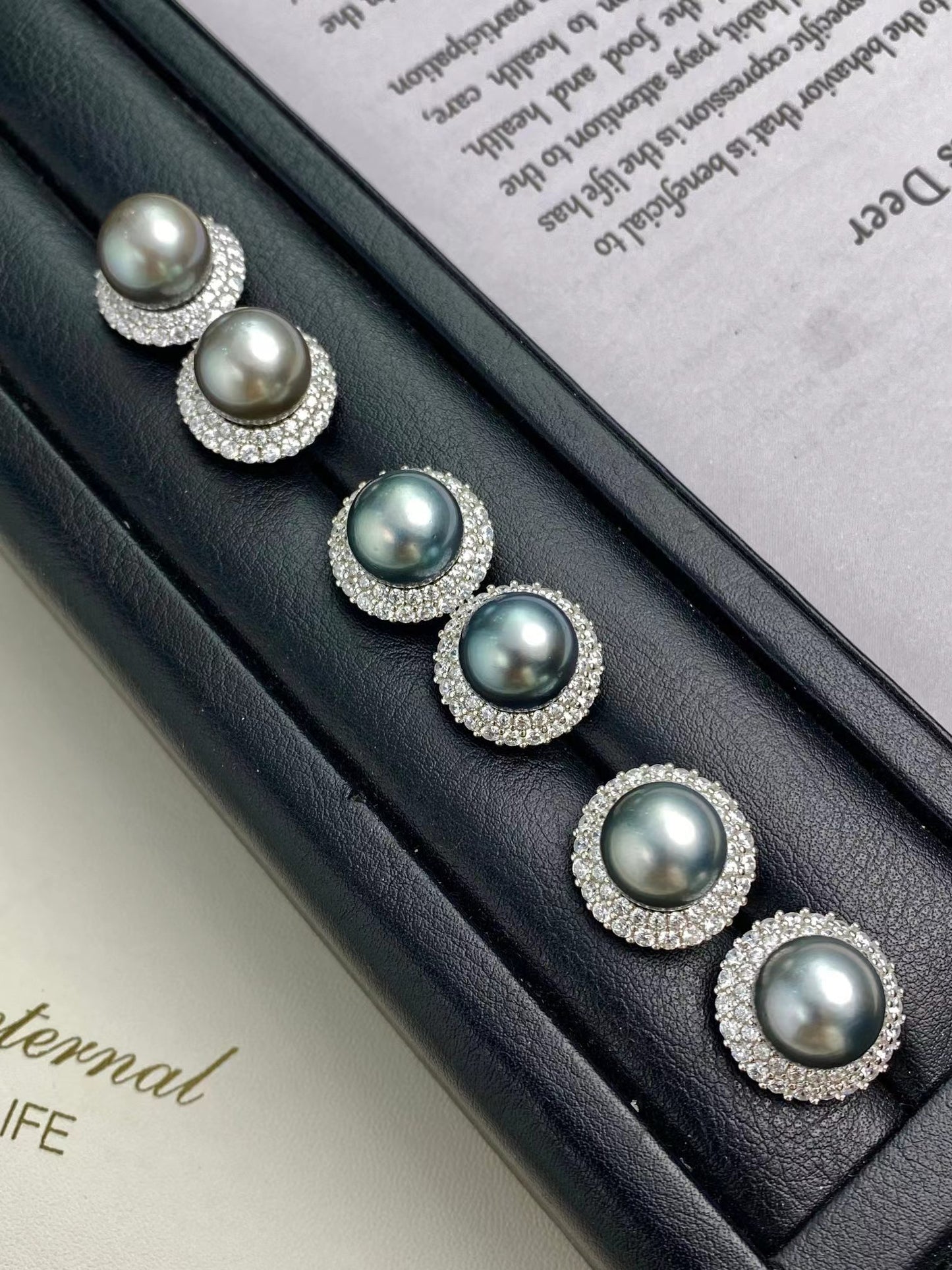 11-12mm Sunflower Tahitian Pearl Earring, S925 Sliver Setting