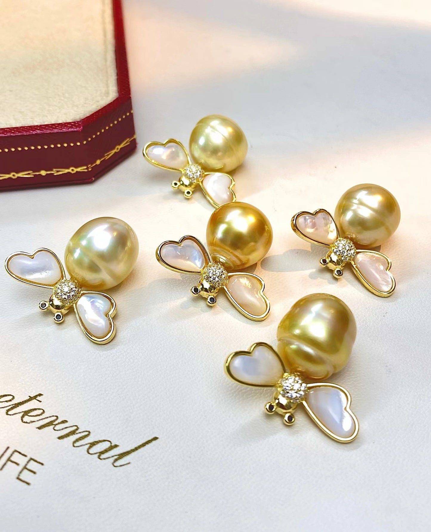 13-14mm Baroque Golden Pearl Bee Pendent, S925 Sliver Setting