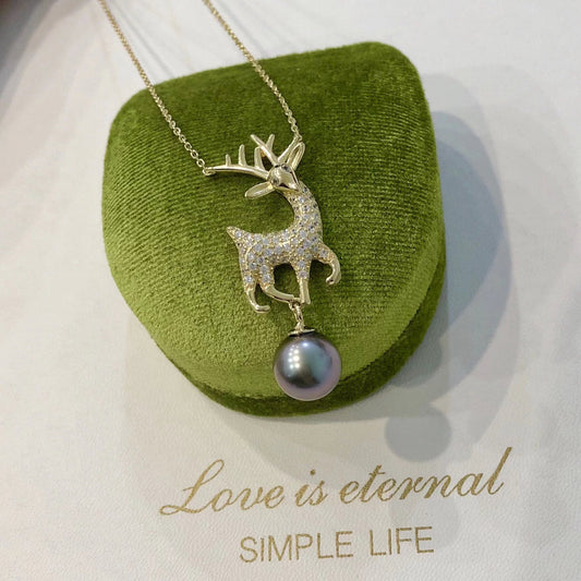 9-10mm Tahitian Pearl Deer Pendent, S925 Sliver Setting