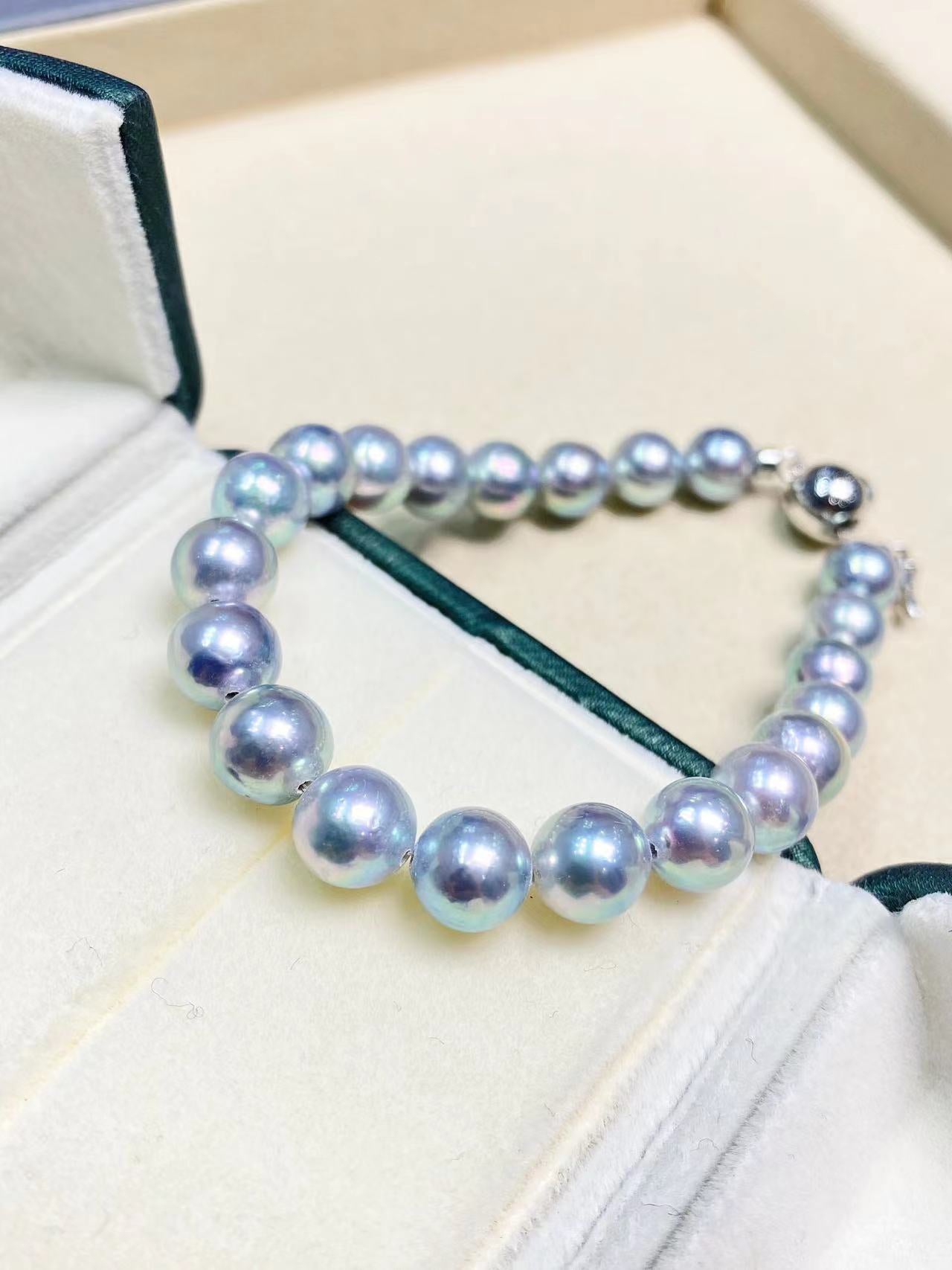 7-8mm Full Beads Grey Akoya Pearl Bracelet, S925 Sliver Setting