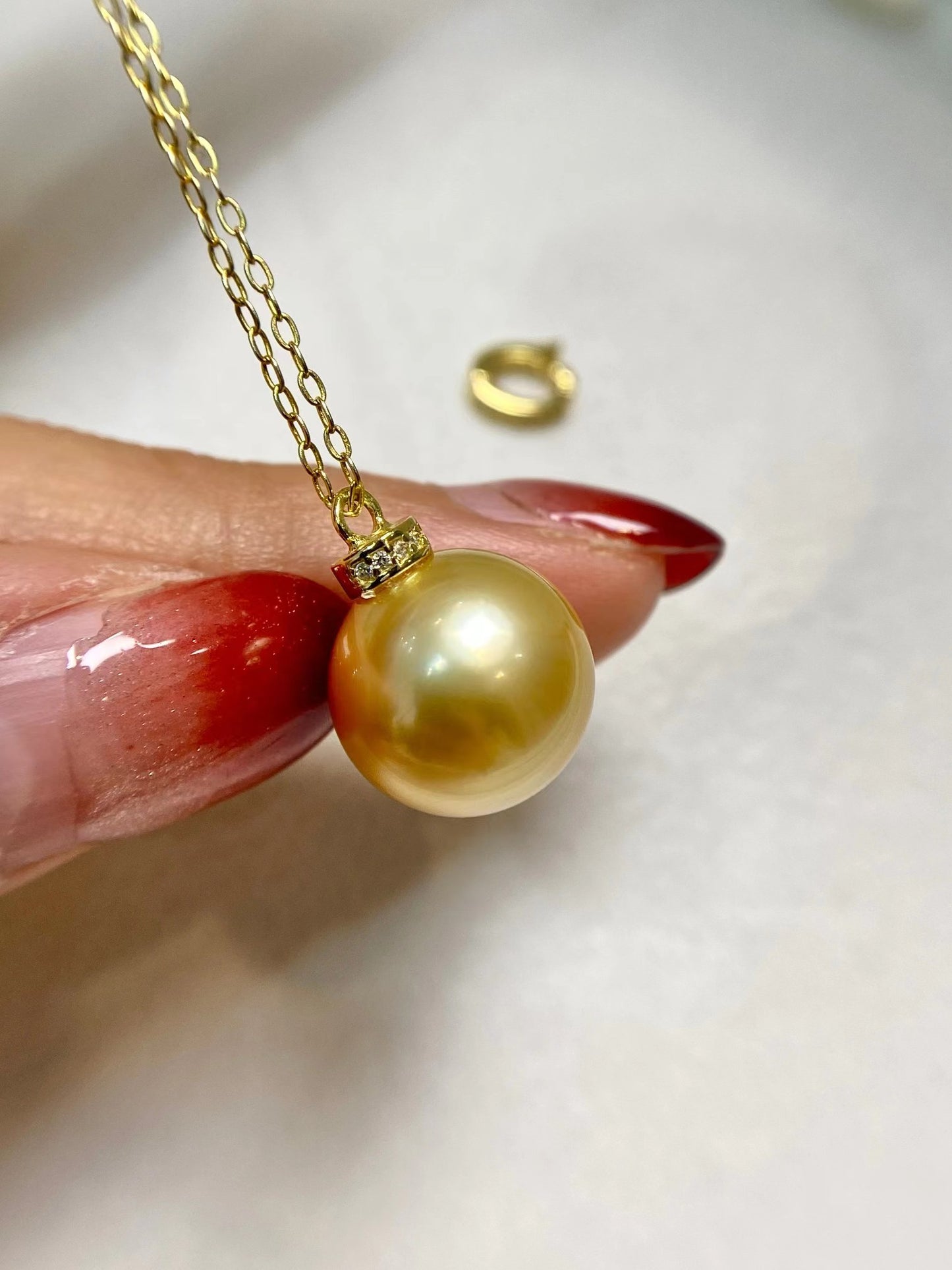 5-6mm Akoya Pearl Necklace+12-13mm Golden Pearl Pendent, S925 Sliver Setting