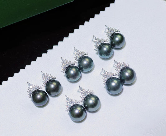 11-12mm Tahitian Pearl Snow Queen Pearl Earring, S925 Sliver Setting