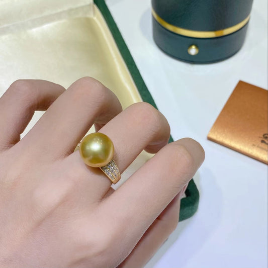 11-12mm Golden Pearl Stylish Pearl Ring, S925 Sliver Setting