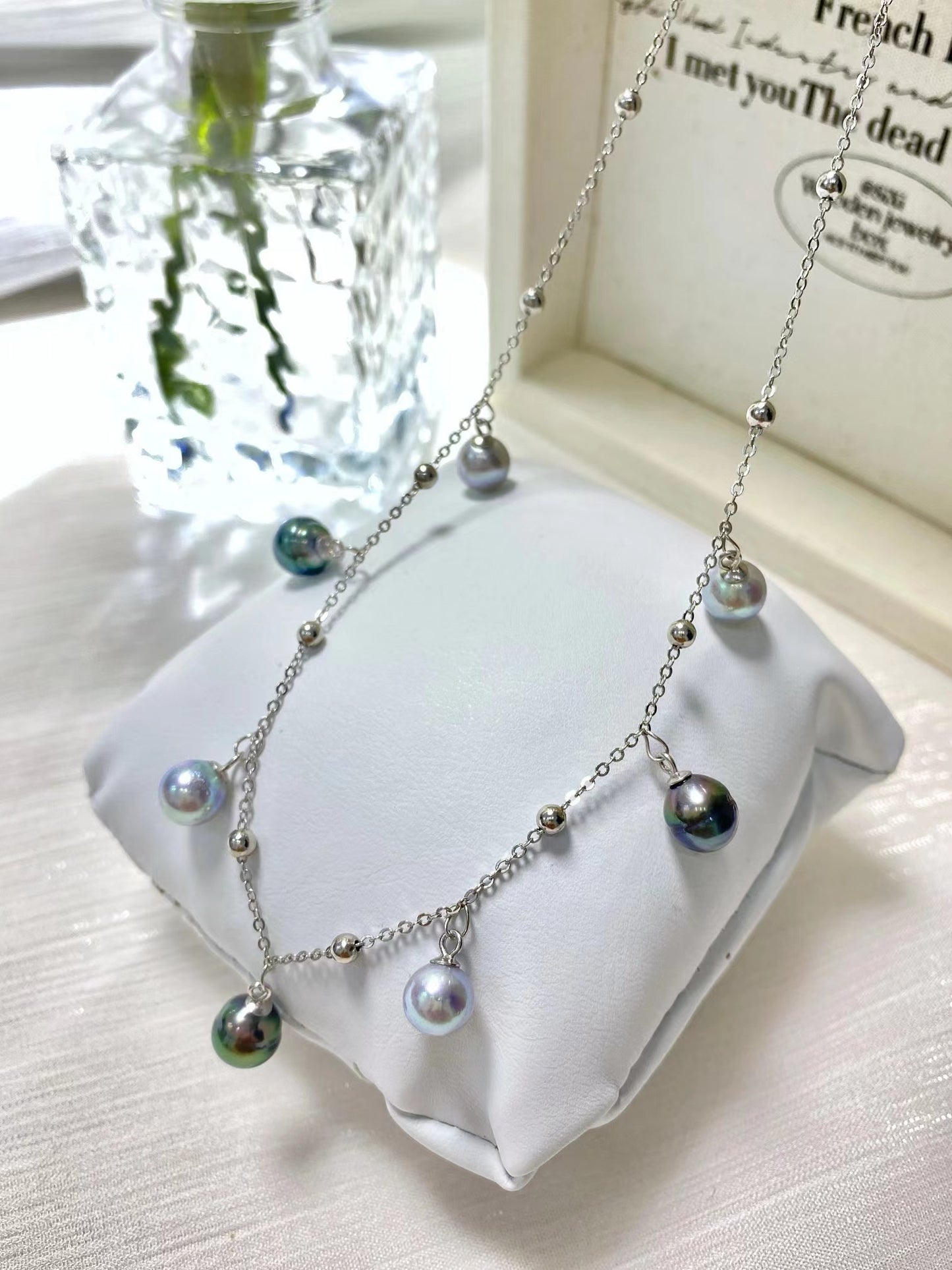 6-8mm Baroque Tahitian Pearl+Grey Akoya Pearl Sky Star Necklace, S925 Sliver Setting