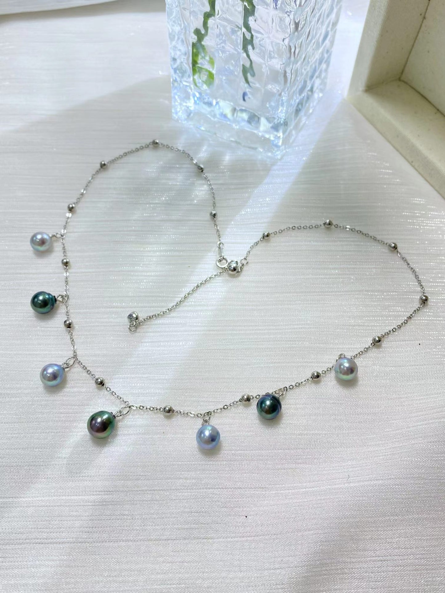 6-8mm Baroque Tahitian Pearl+Grey Akoya Pearl Sky Star Necklace, S925 Sliver Setting