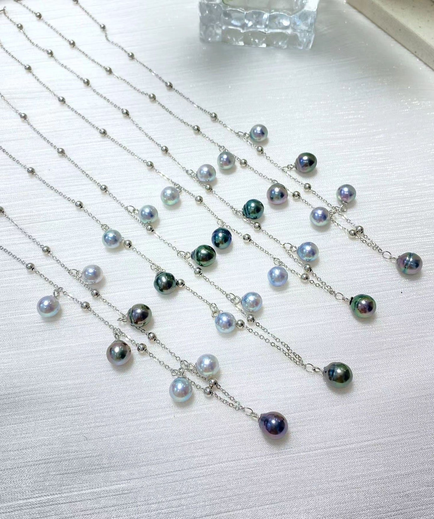 6-8mm Baroque Tahitian Pearl+Grey Akoya Pearl Sky Star Necklace, S925 Sliver Setting