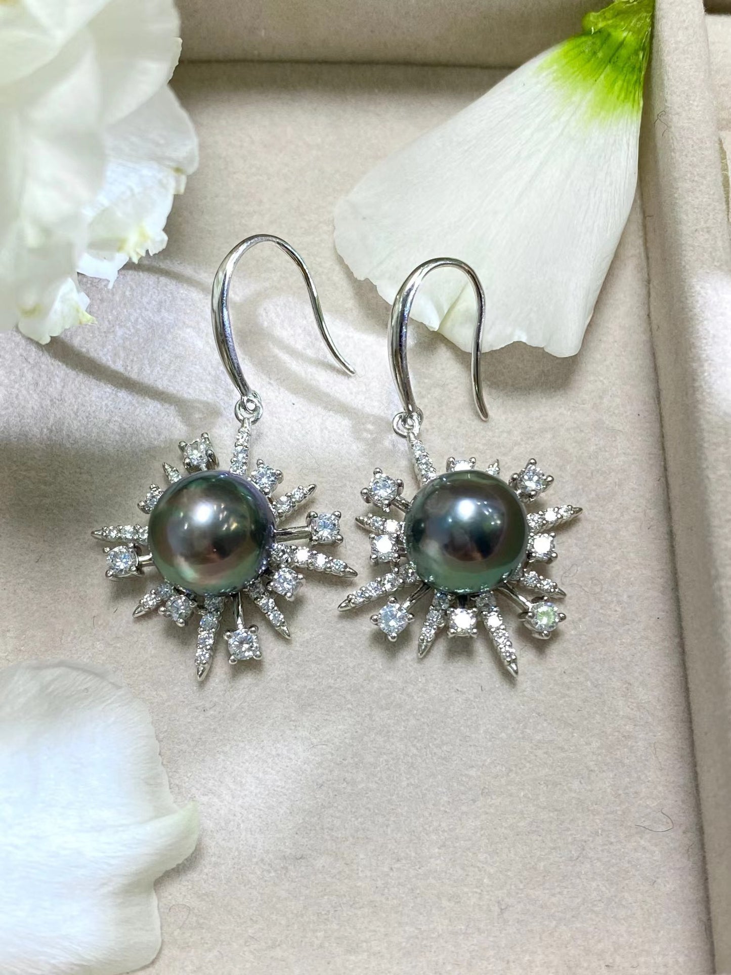 9-10mm Tahitian Pearl Asterism Earring, S925 Sliver Setting