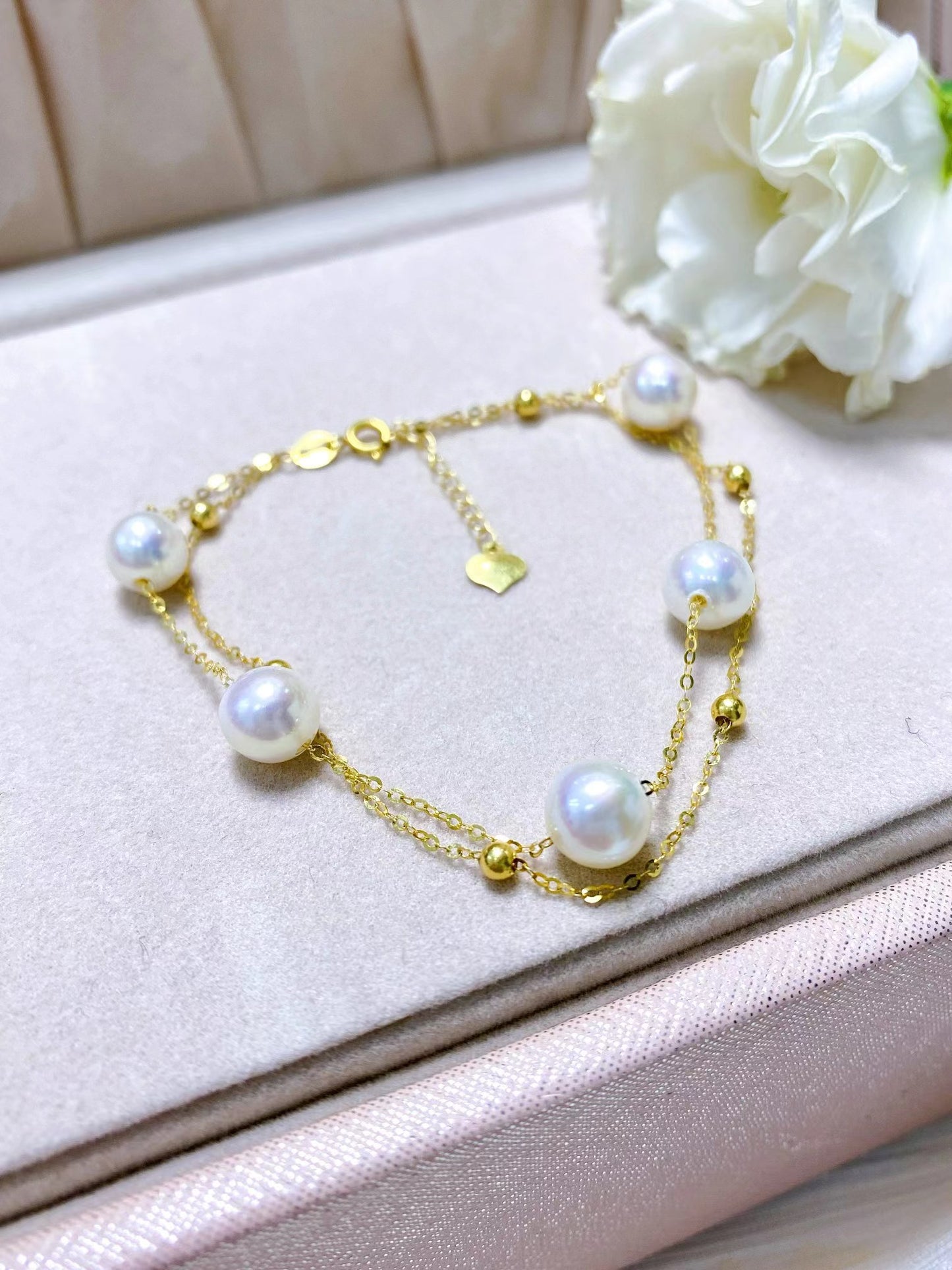 6-7mm Akoya Pearl Sky Star Bracelet, Solid 18k Gold Setting