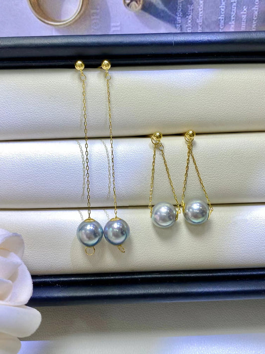 7-8mm Grey Akoya Pearl Stylish Earring, Solid 18k Gold Setting