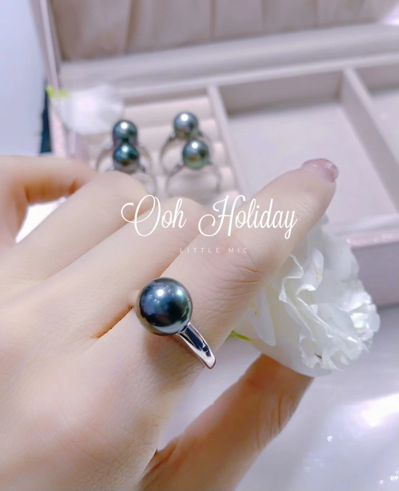 9-10mm Tahitian Pearl Stylish Ring, S925 Sliver Setting