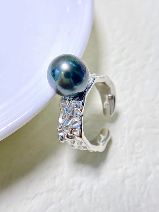 10-11mm Tahitian Pearl Stylish Ring, S925 Sliver Setting