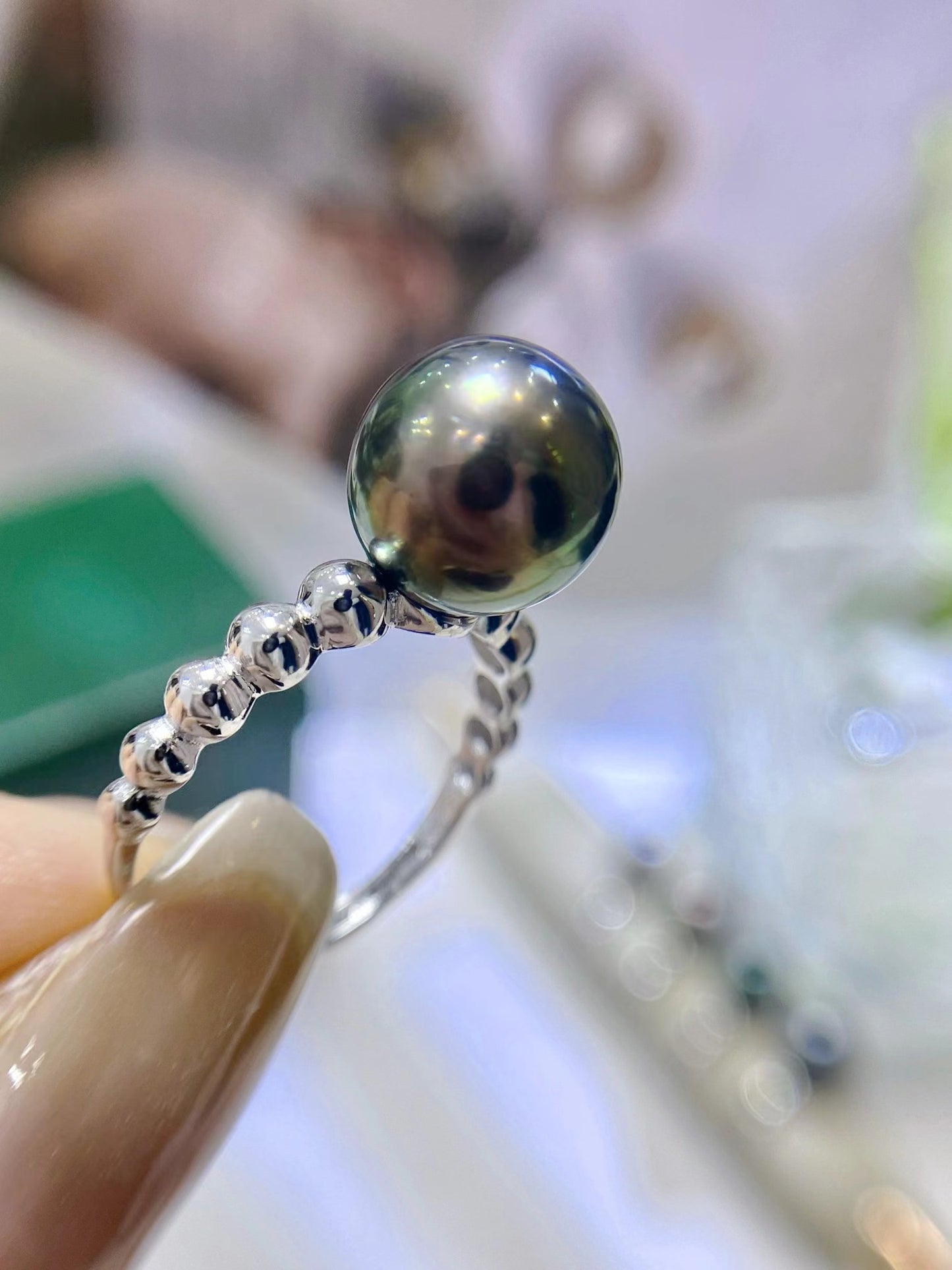 10-11mm Tahitian Pearl Meteor Ring, S925 Sliver Setting