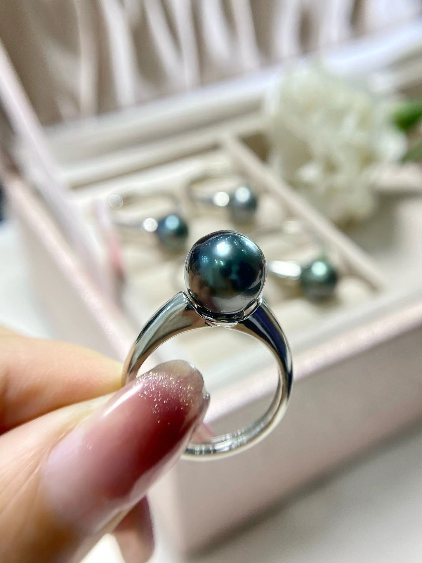 9-10mm Tahitian Pearl Stylish Ring, S925 Sliver Setting