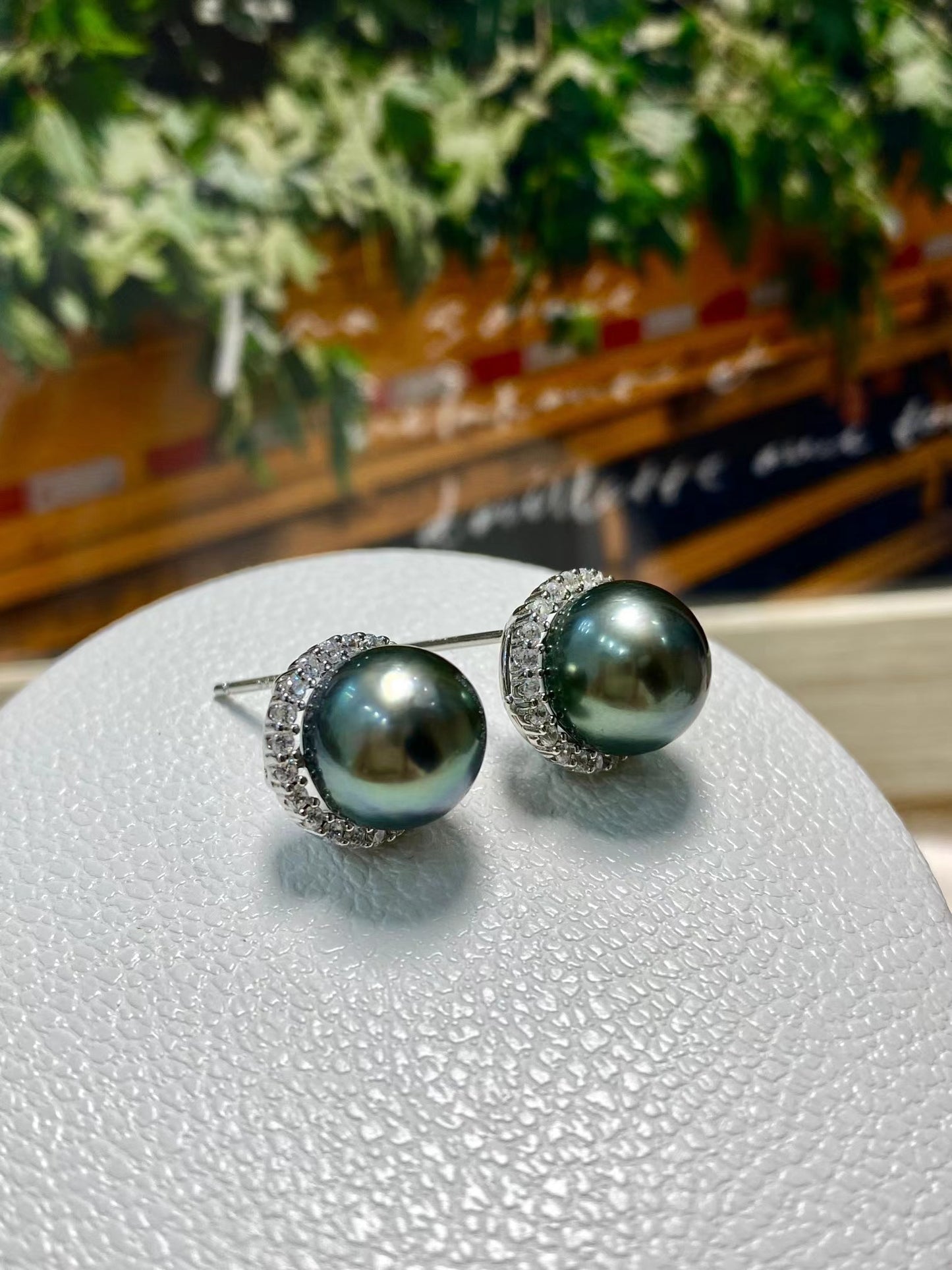 9-10mm Tahitian Pearl Sunflower Earring, S925 Sliver Setting