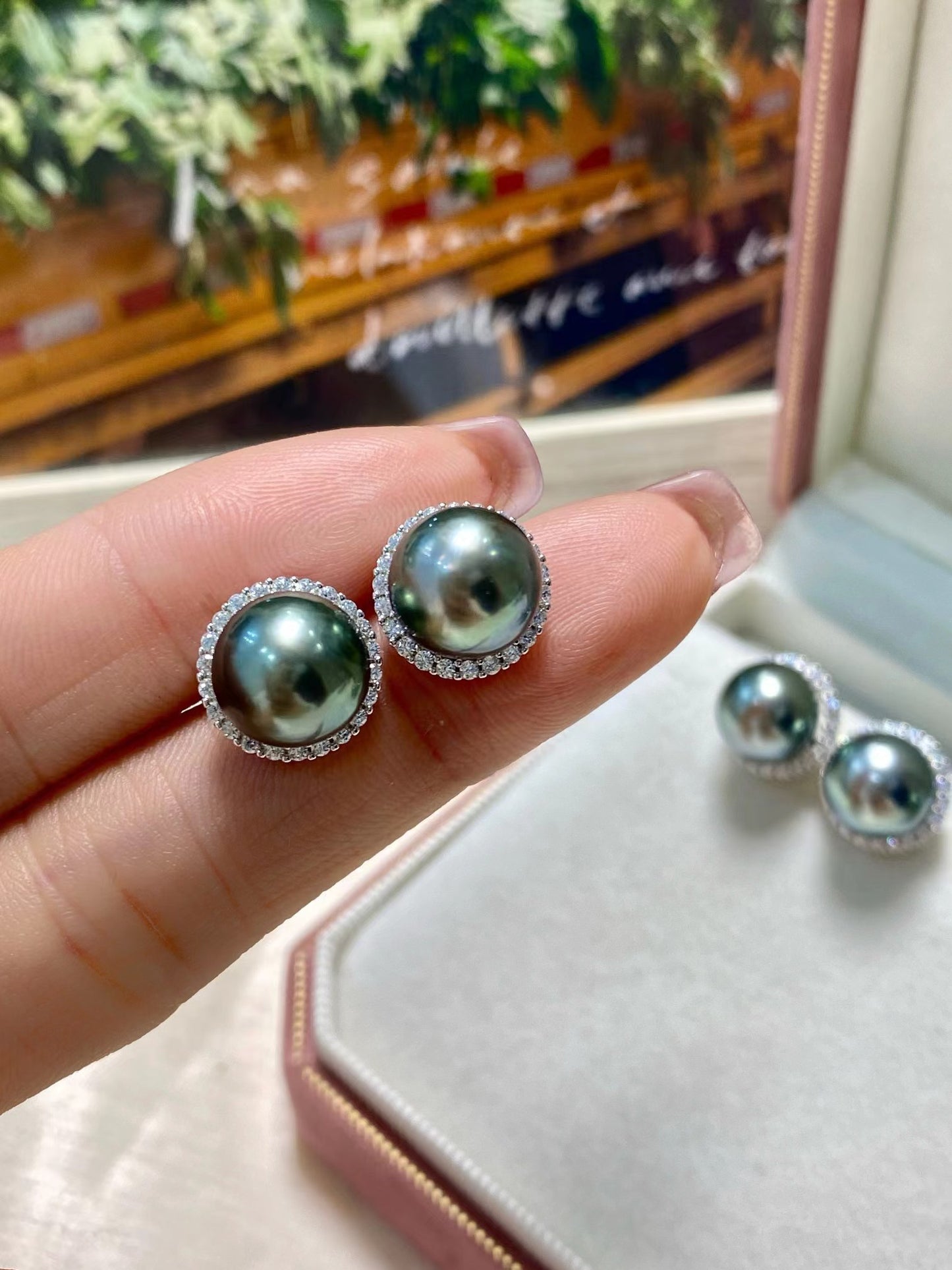 9-10mm Tahitian Pearl Sunflower Earring, S925 Sliver Setting