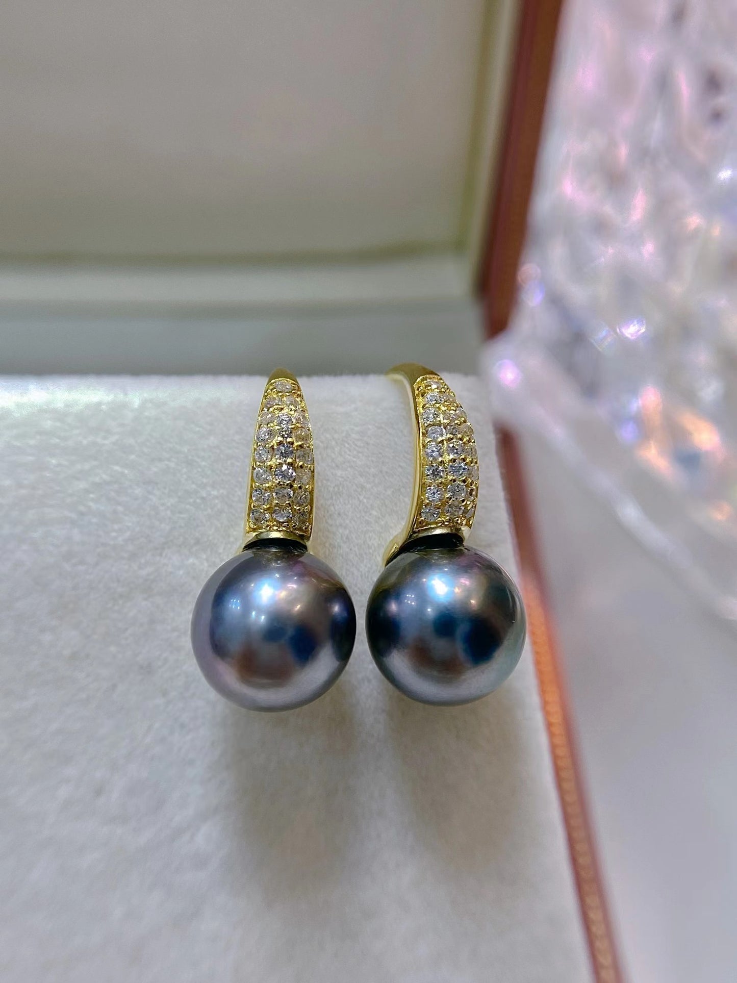 9-10mm Tahitian Pearl High Heel Earring, S925 Sliver Setting