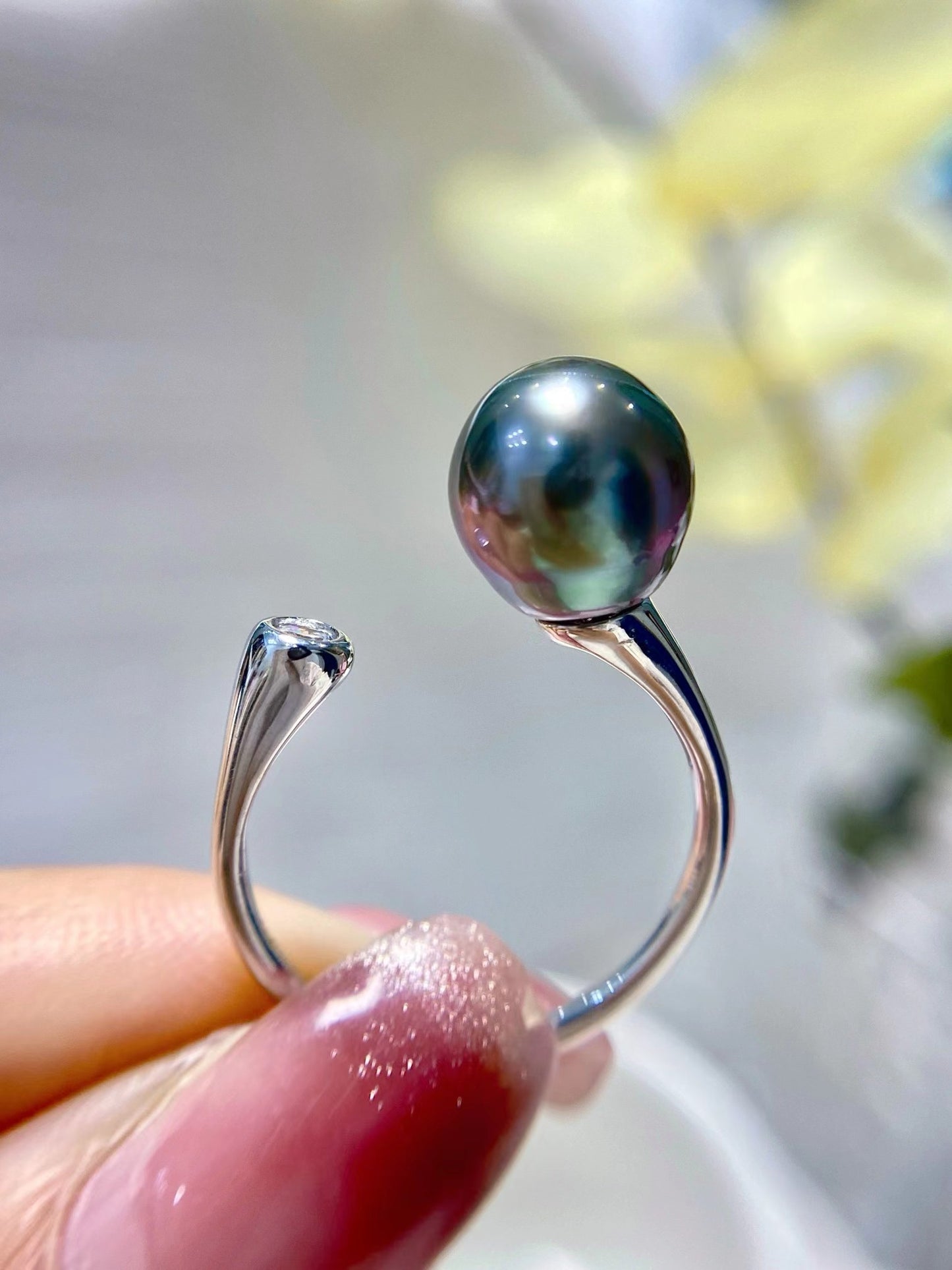 9-10mm Baroque Tahitian Pearl Open Ring, S925 Sliver Setting