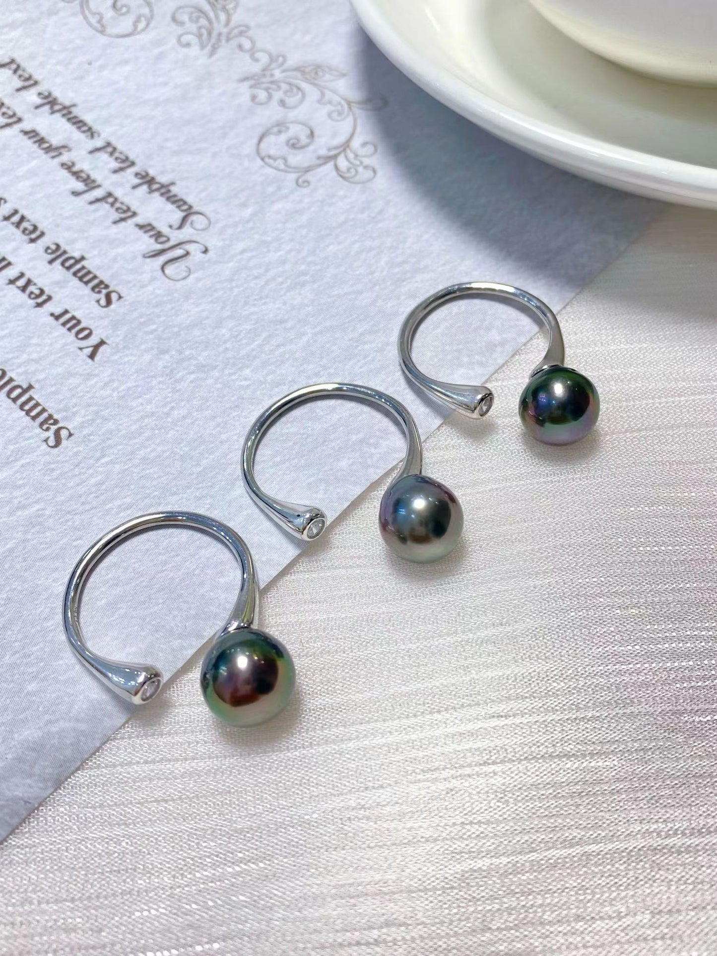 9-10mm Baroque Tahitian Pearl Open Ring, S925 Sliver Setting