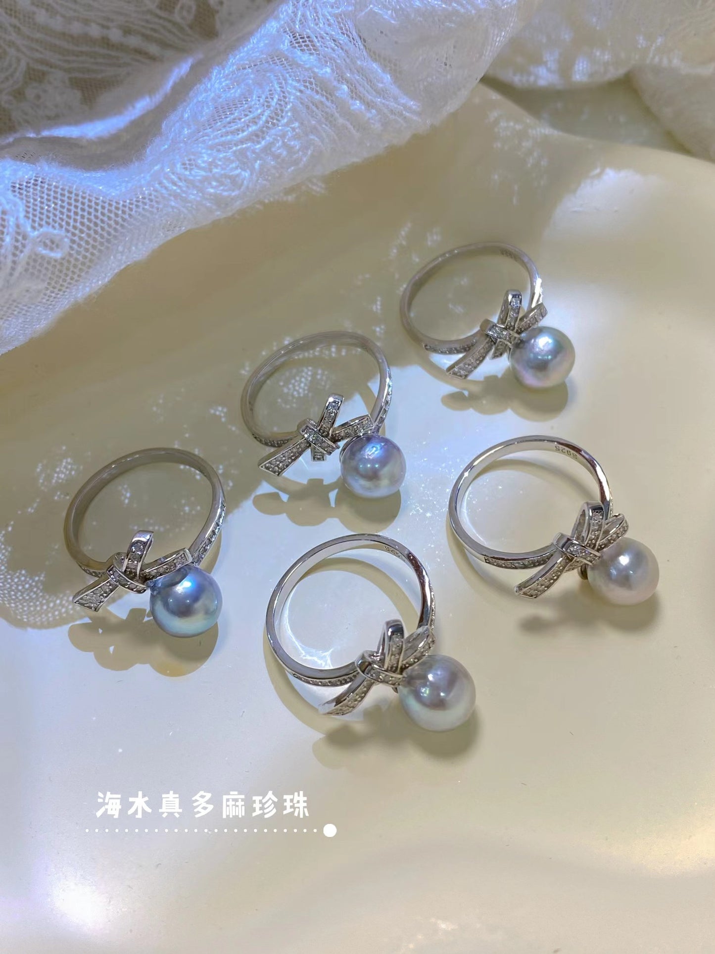 8-9mm Grey Akoya Pearl Bowknot Ring