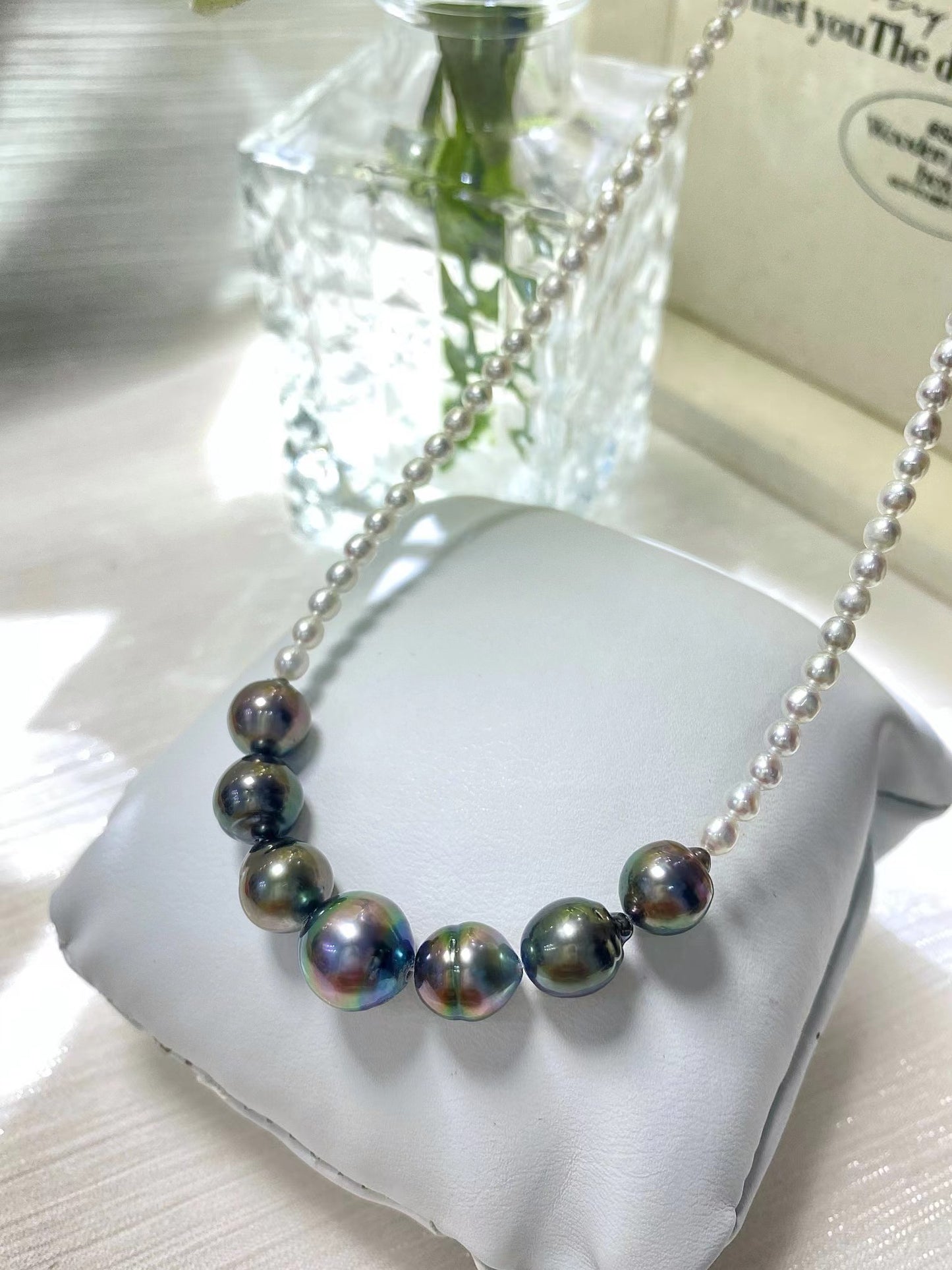 3-4/8-11mm Fresh Water Pearl +Baroque Tahitian Pearl Necklace, S925 Sliver Setting