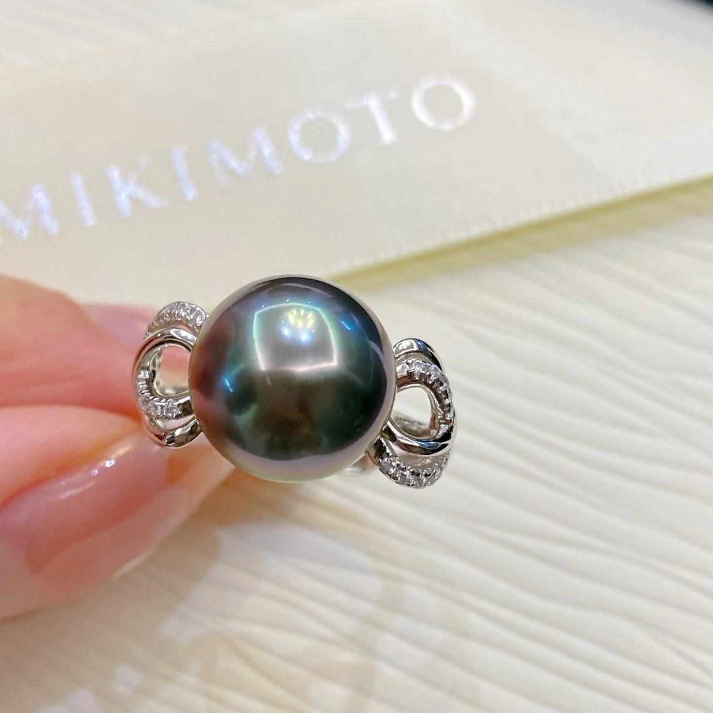 11-12mm Tahitian Pearl Stylish Ring, S925 Sliver Setting