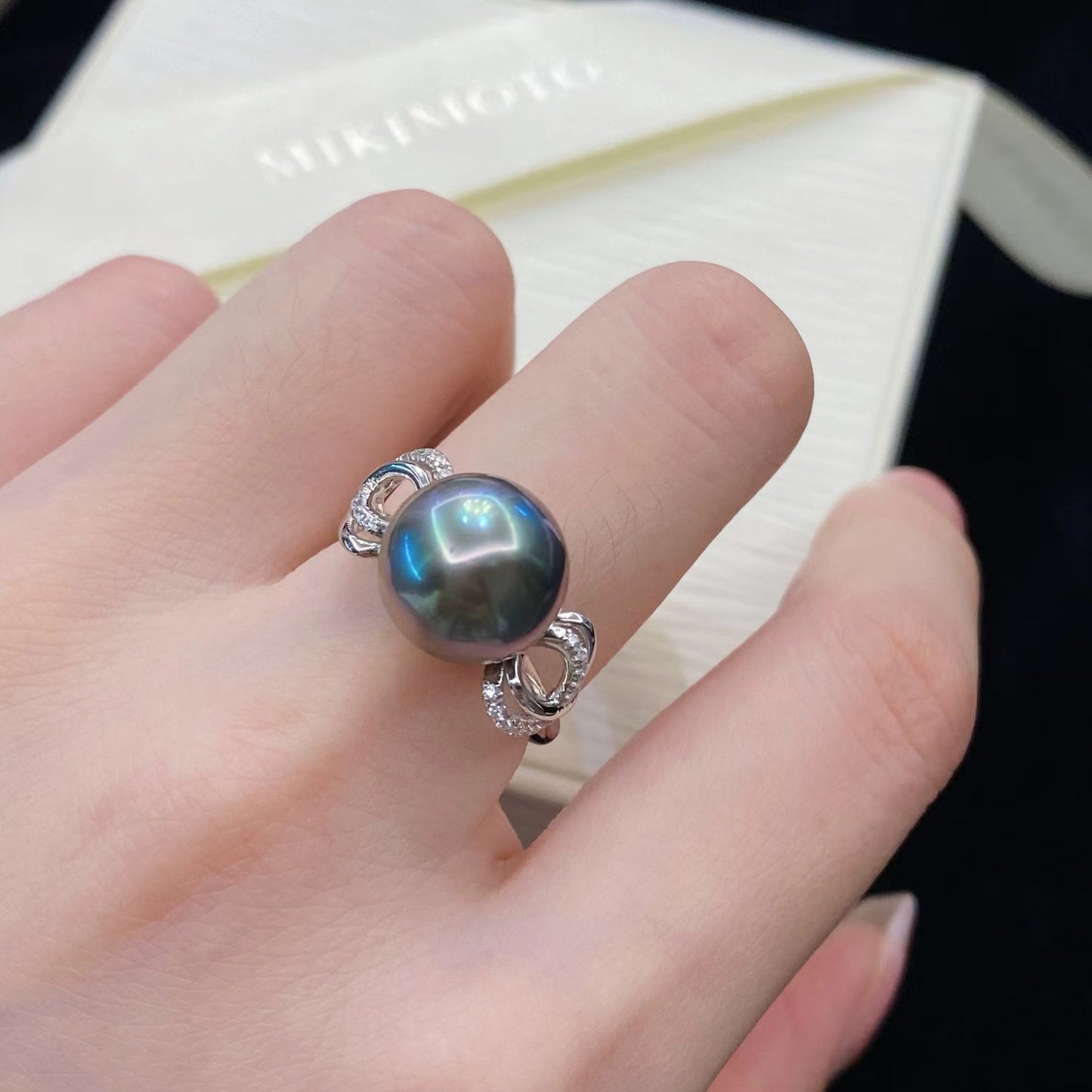 11-12mm Tahitian Pearl Stylish Ring, S925 Sliver Setting