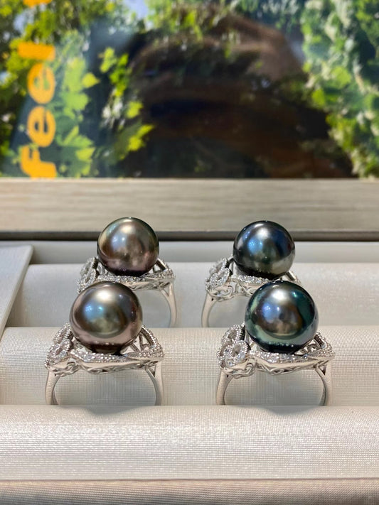 11-12mm Tahitian Pearl Stylish Ring, S925 Sliver Setting