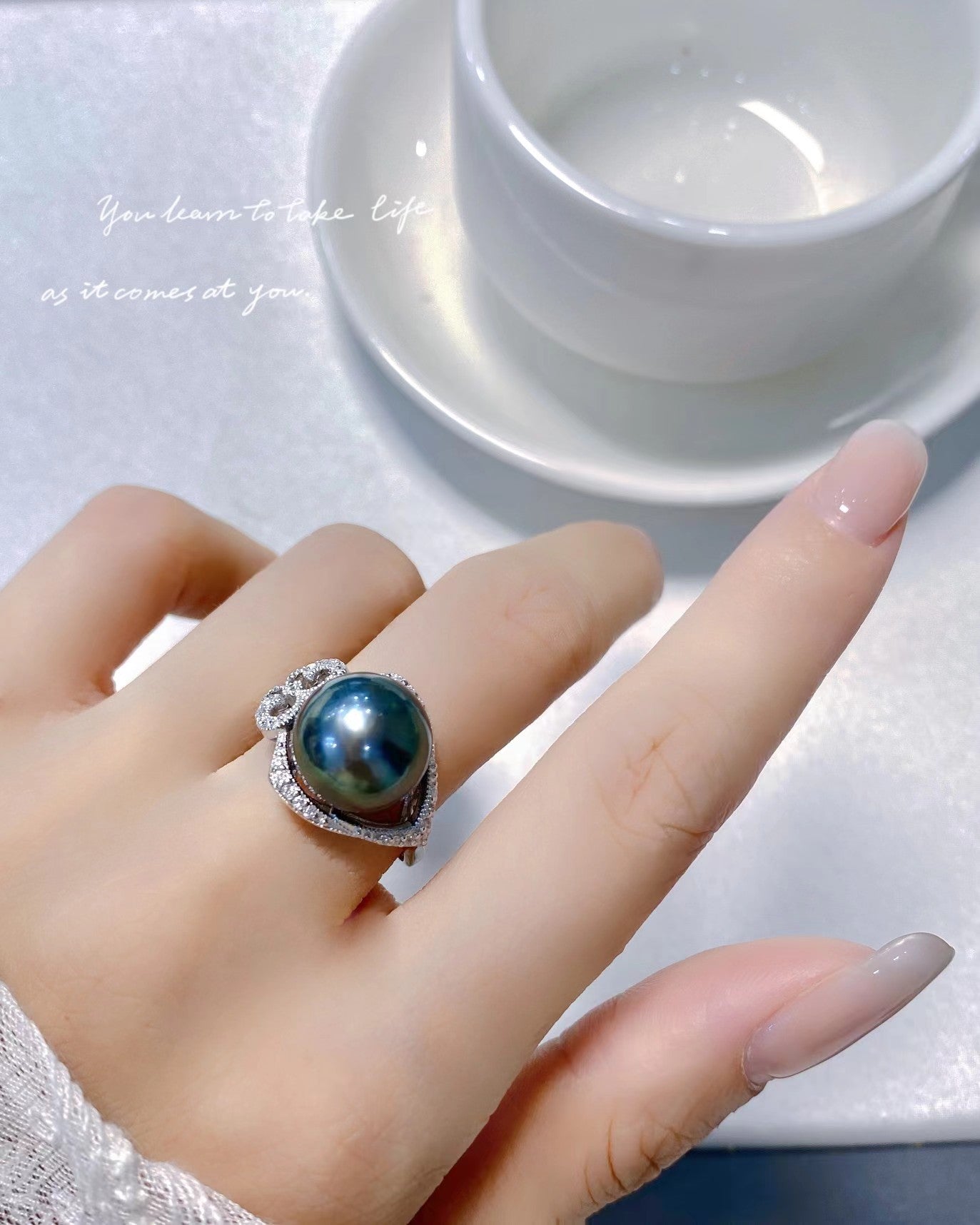 11-12mm Tahitian Pearl Stylish Ring, S925 Sliver Setting