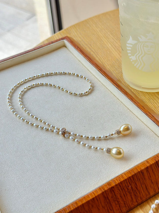 3-4mm Baby Freshwater pearls+10-11mm Golden Sea Pearl Necklace