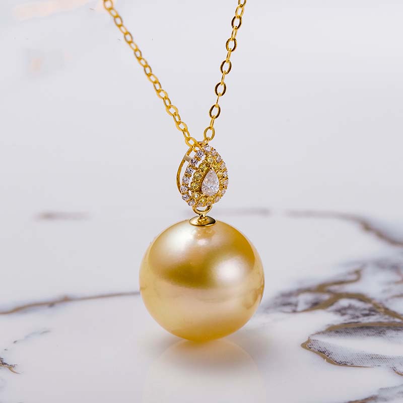 rich peach tip Nanyang gold pearl pendant natural sea pearl