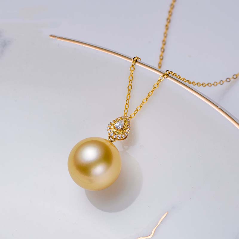 rich peach tip Nanyang gold pearl pendant natural sea pearl