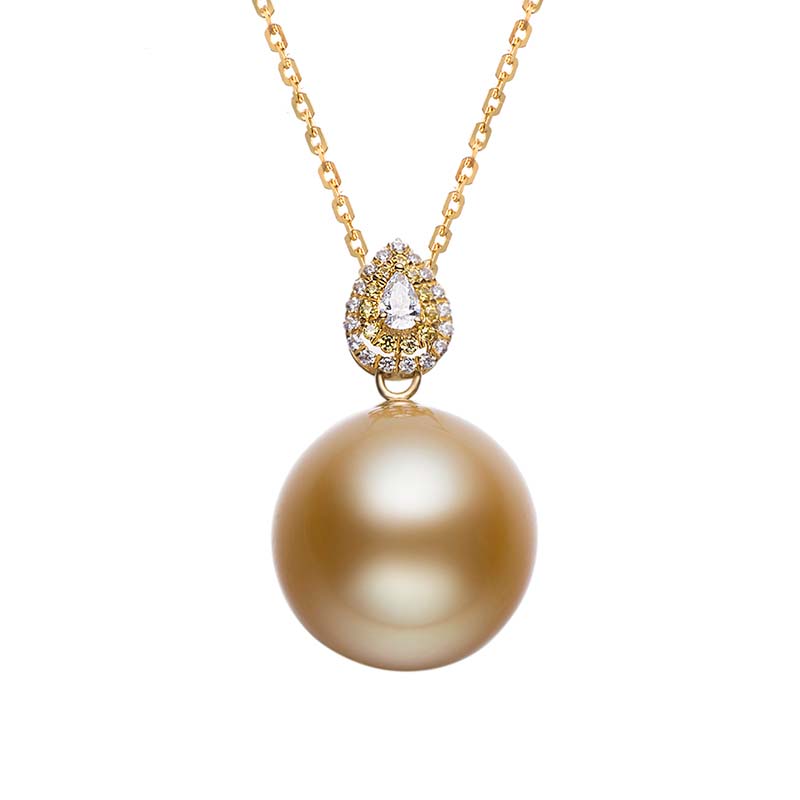 rich peach tip Nanyang gold pearl pendant natural sea pearl