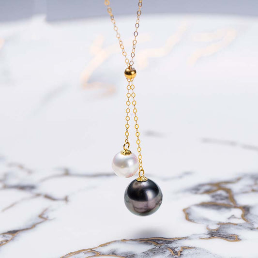 【Special discount】18K gold two-color Tahiti white pearl pendant