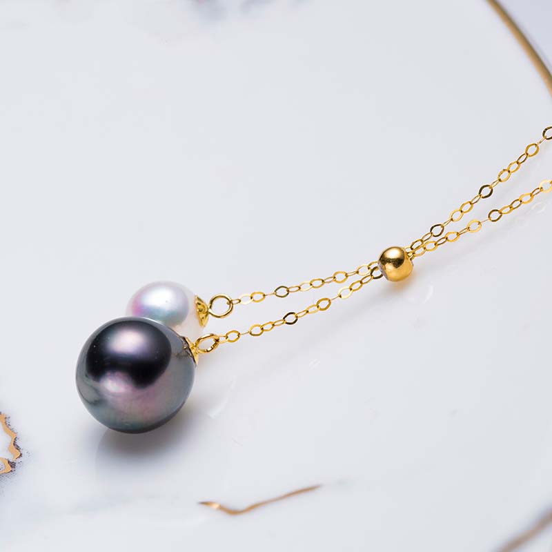 【Special discount】18K gold two-color Tahiti white pearl pendant